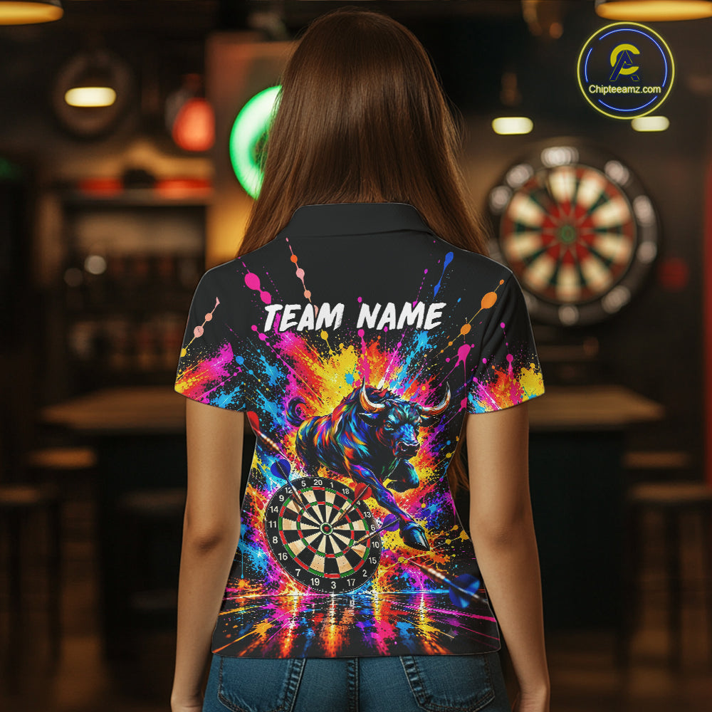Custom Bull Dart Shirt For Women Personalized Dart Gifts Colorful Splatter Darts Team Tournament Jersey NYN4663