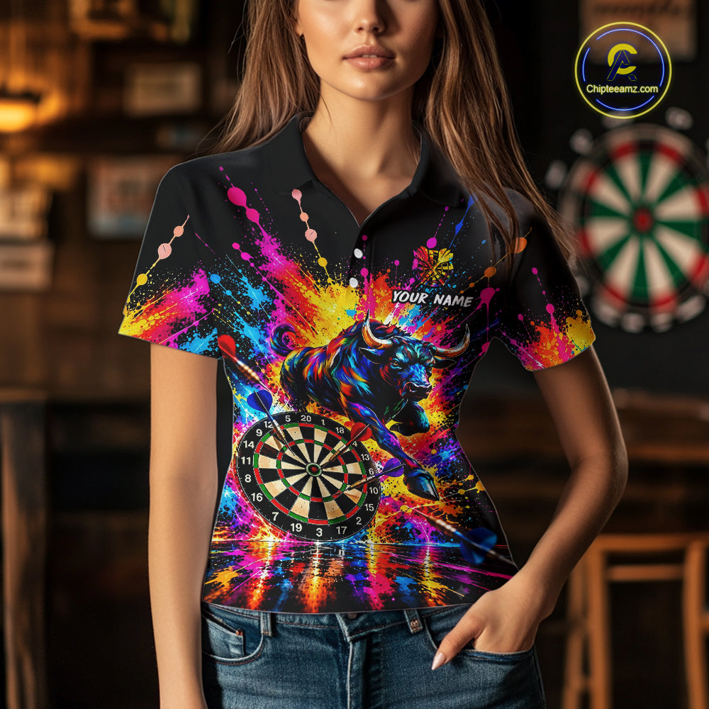 Custom Bull Dart Shirt For Women Personalized Dart Gifts Colorful Splatter Darts Team Tournament Jersey NYN4663