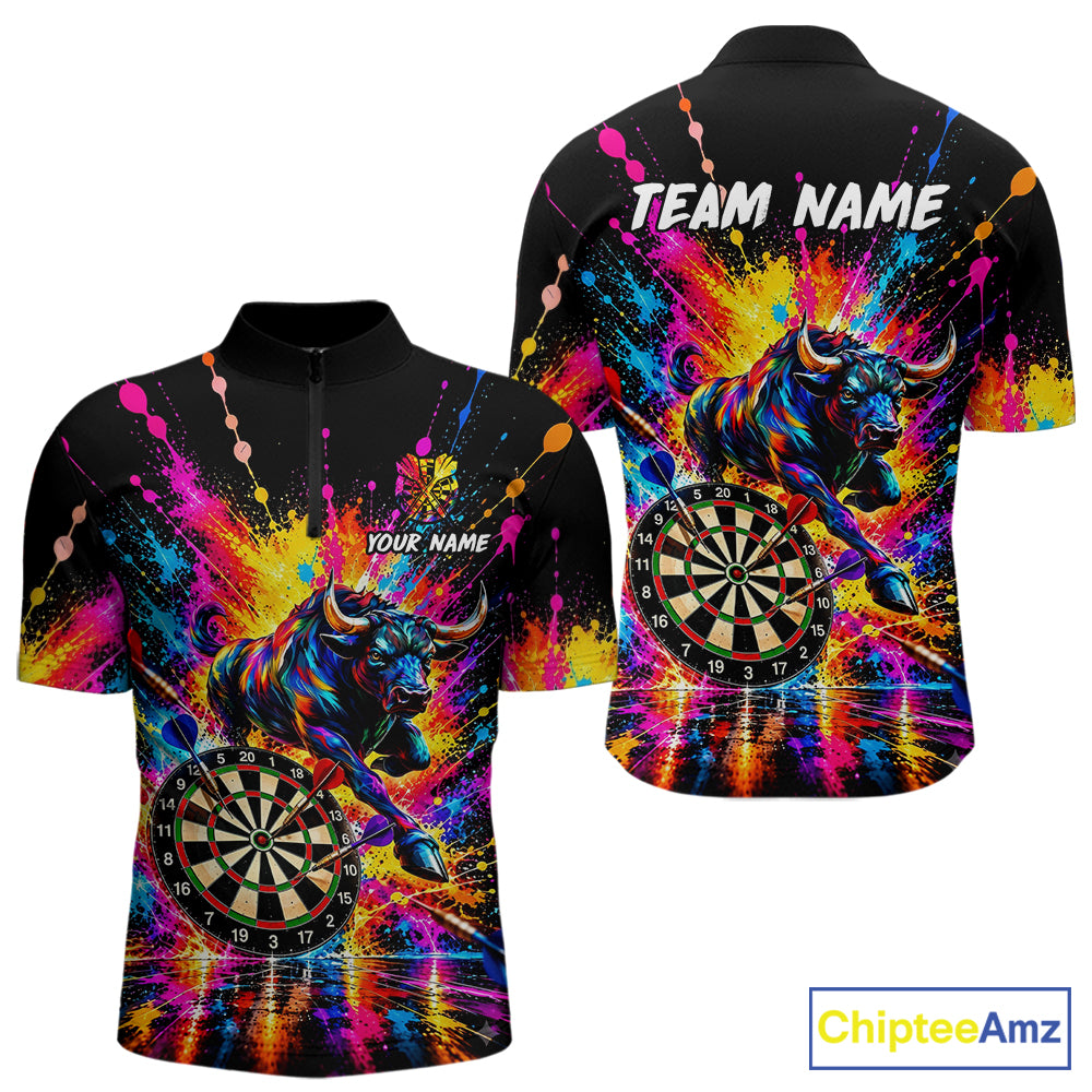 Custom Bull Dart Shirt For Men Personalized Dart Gifts Colorful Splatter Darts Team Tournament Jersey NYN4663