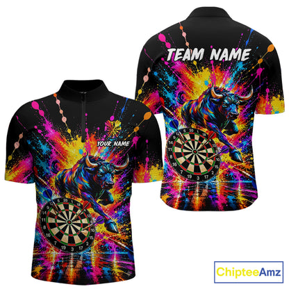 Custom Bull Dart Shirt For Men Personalized Dart Gifts Colorful Splatter Darts Team Tournament Jersey NYN4663