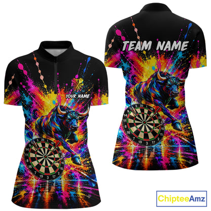 Custom Bull Dart Shirt For Women Personalized Dart Gifts Colorful Splatter Darts Team Tournament Jersey NYN4663