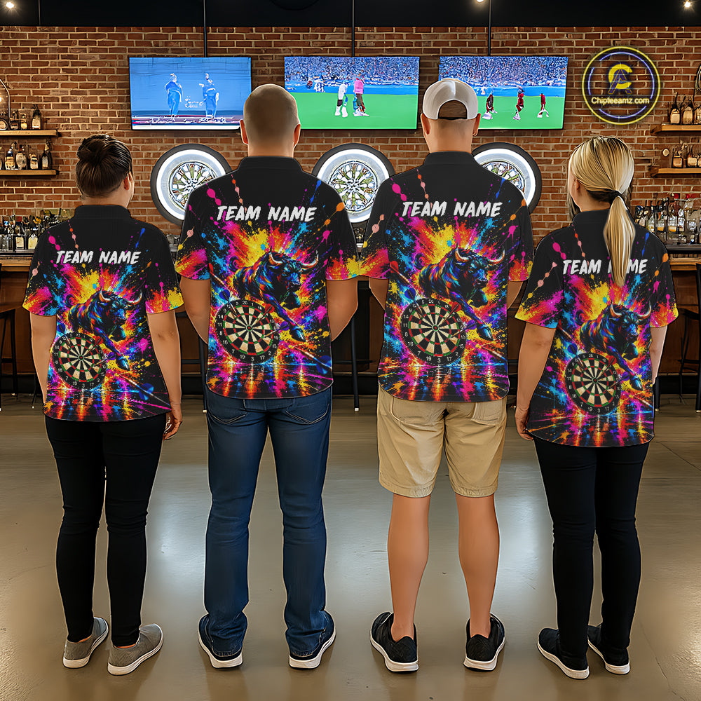 Custom Bull Dart Shirt For Men Personalized Dart Gifts Colorful Splatter Darts Team Tournament Jersey NYN4663
