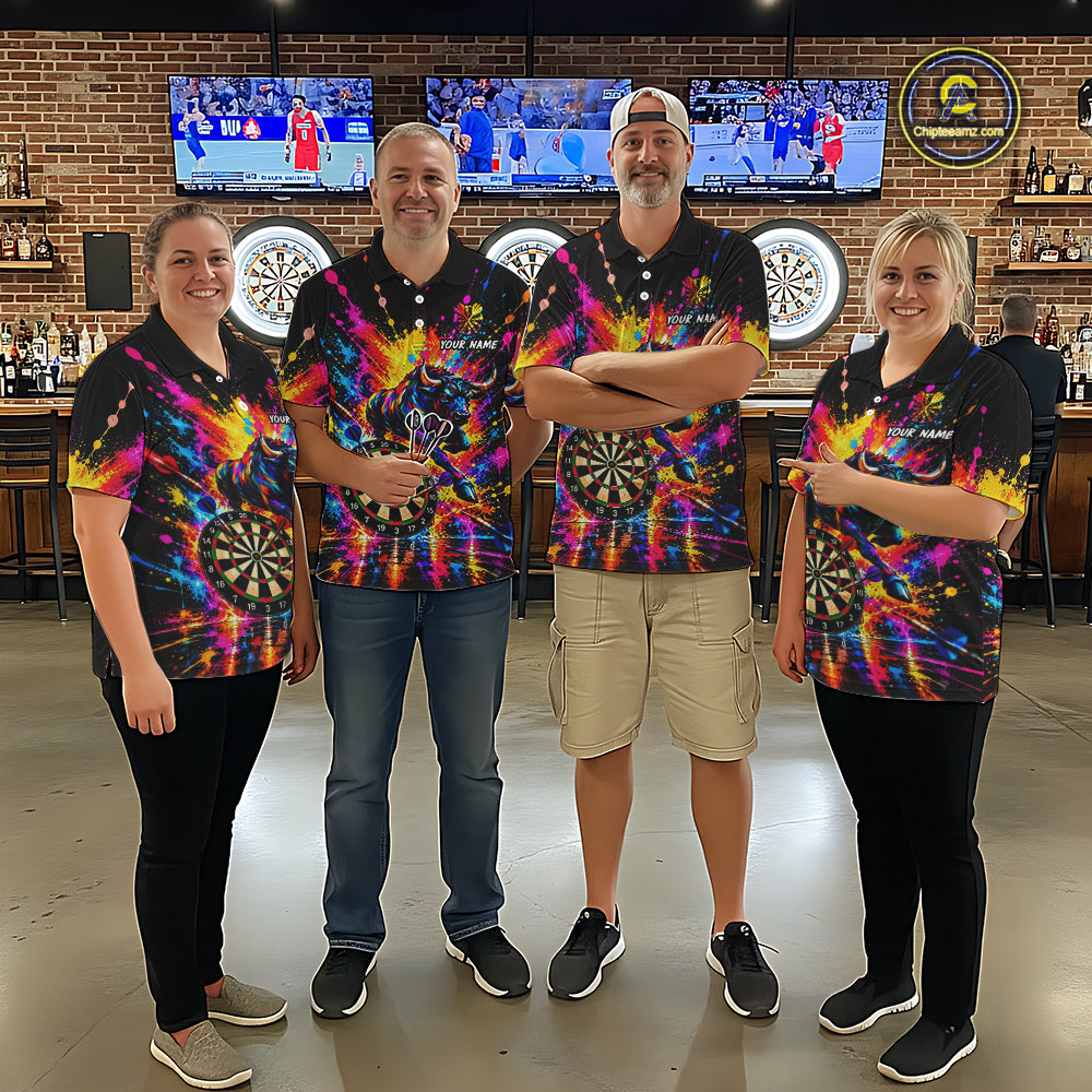 Custom Bull Dart Shirt For Men Personalized Dart Gifts Colorful Splatter Darts Team Tournament Jersey NYN4663