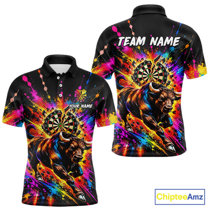 Custom Bull Dart Polo 1/4-Zip Shirt For Men Colorful Splatter Cracked Dartboard Dart Team Tournament NYN4664