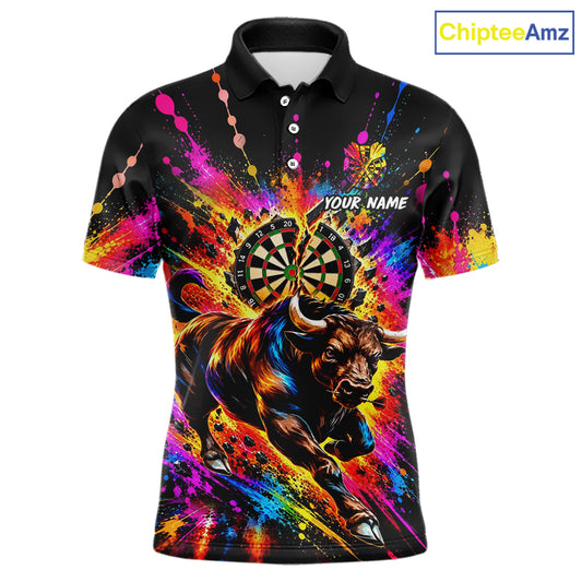 Custom Bull Dart Polo 1/4-Zip Shirt For Men Colorful Splatter Cracked Dartboard Dart Team Tournament NYN4664