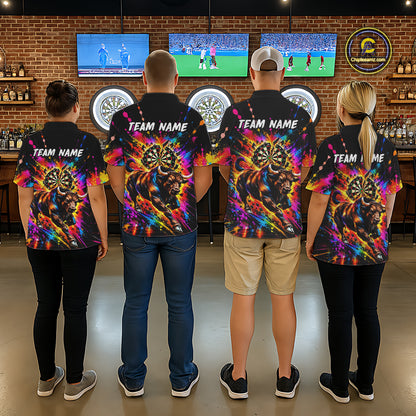 Custom Bull Dart Polo 1/4-Zip Shirt For Men Colorful Splatter Cracked Dartboard Dart Team Tournament NYN4664