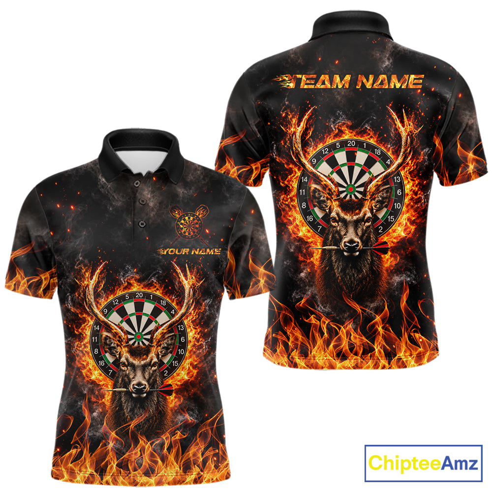 Orange Flaming Deer Dart Polo 1/4-Zip Shirt For Men Personalized Fire Flame Deer Darts Team Tournament NYN4667