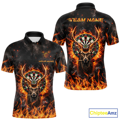 Orange Flaming Deer Dart Polo 1/4-Zip Shirt For Men Personalized Fire Flame Deer Darts Team Tournament NYN4667