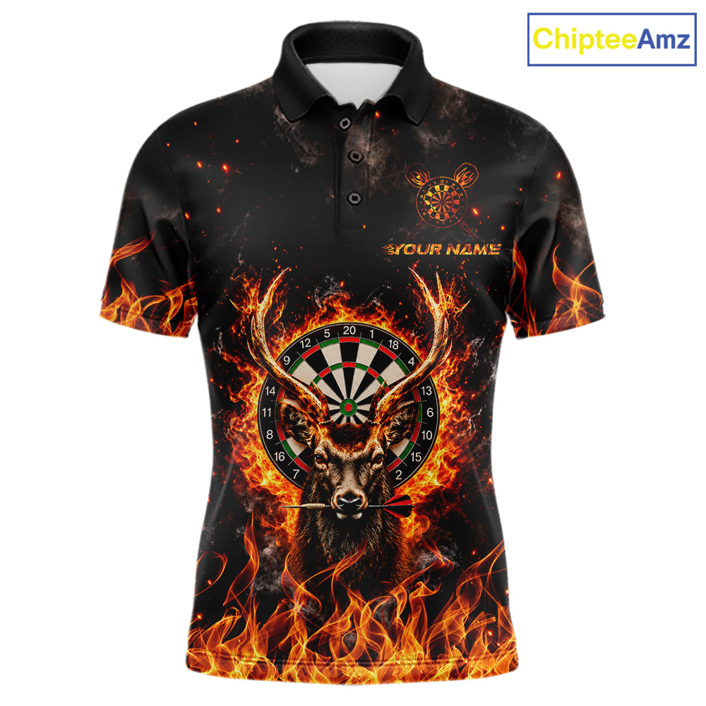 Orange Flaming Deer Dart Polo 1/4-Zip Shirt For Men Personalized Fire Flame Deer Darts Team Tournament NYN4667
