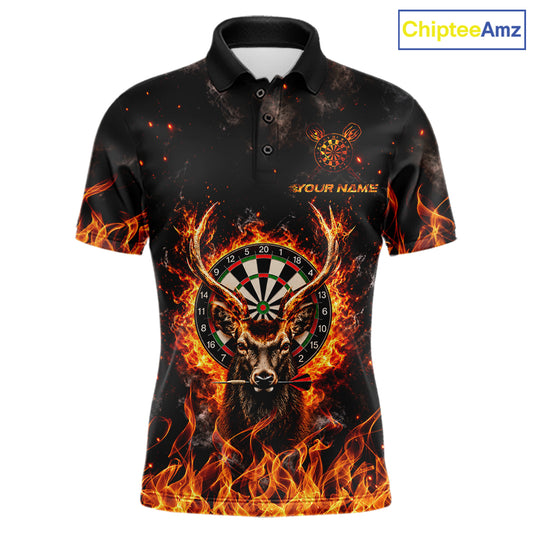 Orange Flaming Deer Dart Polo 1/4-Zip Shirt For Men Personalized Fire Flame Deer Darts Team Tournament NYN4667
