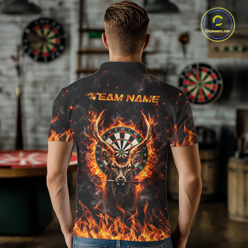 Orange Flaming Deer Dart Polo 1/4-Zip Shirt For Men Personalized Fire Flame Deer Darts Team Tournament NYN4667