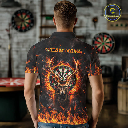 Orange Flaming Deer Dart Polo 1/4-Zip Shirt For Men Personalized Fire Flame Deer Darts Team Tournament NYN4667