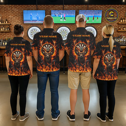 Orange Flaming Deer Dart Polo 1/4-Zip Shirt For Men Personalized Fire Flame Deer Darts Team Tournament NYN4667