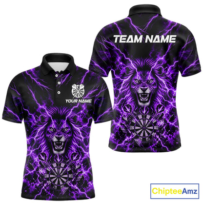 Crown Lion Dart Polo 1/4-Zip Shirt For Men Custom Purple Flaming Lightning Darts Team Tournament NYN4669