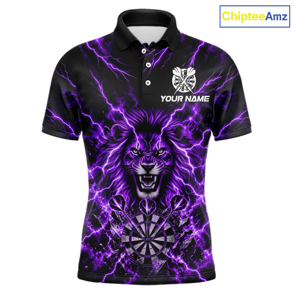 Crown Lion Dart Polo 1/4-Zip Shirt For Men Custom Purple Flaming Lightning Darts Team Tournament NYN4669
