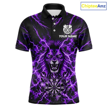 Crown Lion Dart Polo 1/4-Zip Shirt For Men Custom Purple Flaming Lightning Darts Team Tournament NYN4669