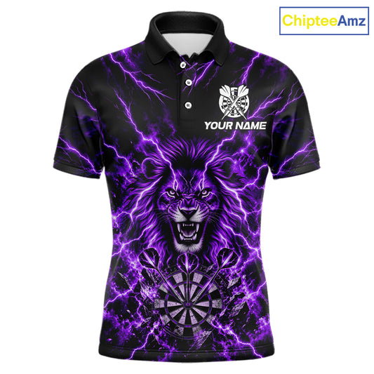 Crown Lion Dart Polo 1/4-Zip Shirt For Men Custom Purple Flaming Lightning Darts Team Tournament NYN4669