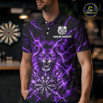 Crown Lion Dart Polo 1/4-Zip Shirt For Men Custom Purple Flaming Lightning Darts Team Tournament NYN4669