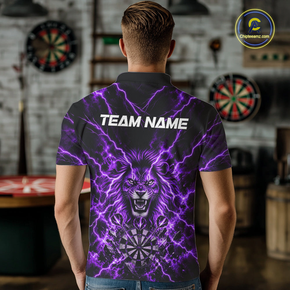 Crown Lion Dart Polo 1/4-Zip Shirt For Men Custom Purple Flaming Lightning Darts Team Tournament NYN4669