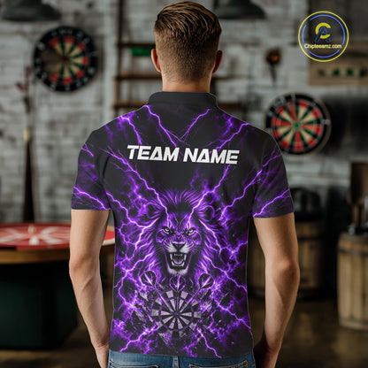 Crown Lion Dart Polo 1/4-Zip Shirt For Men Custom Purple Flaming Lightning Darts Team Tournament NYN4669