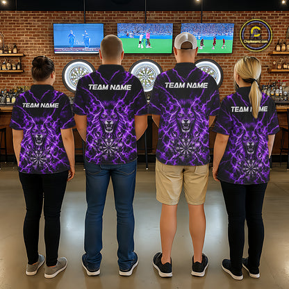 Crown Lion Dart Polo 1/4-Zip Shirt For Women Custom Purple Flaming Lightning Darts Team Tournament NYN4669