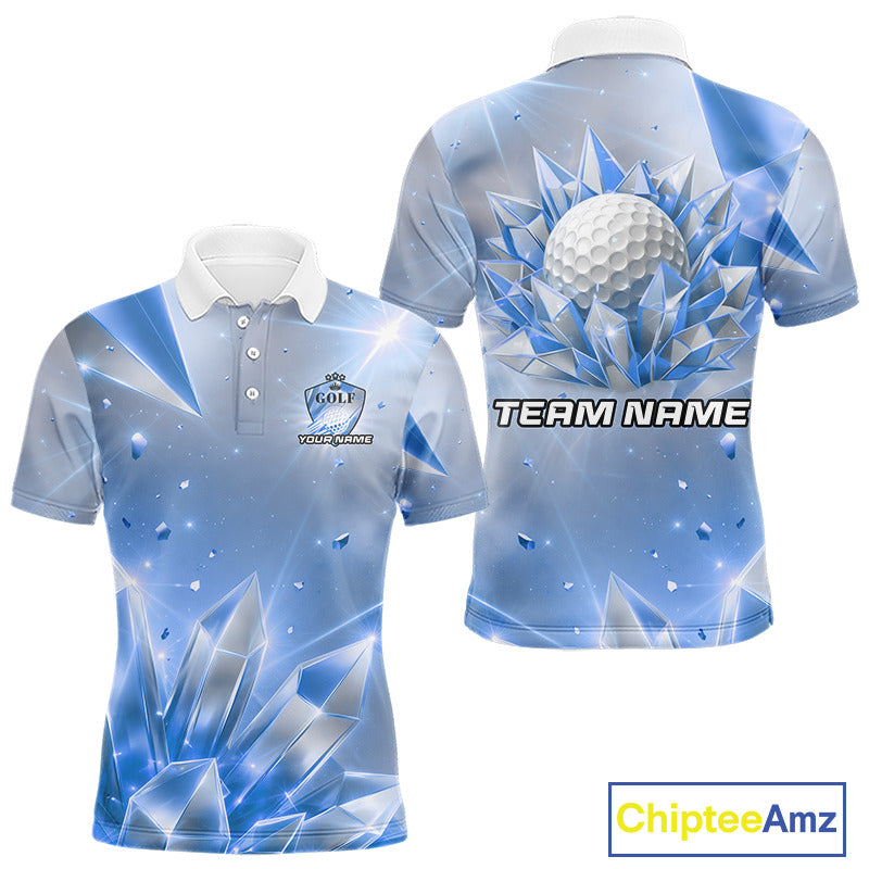 Mens Golf Polo Shirt Custom Blue-Diamond Crystal Golf Ball Custom Name Golf Shirts For Team NYN3156