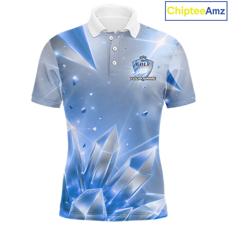 Mens Golf Polo Shirt Custom Blue-Diamond Crystal Golf Ball Custom Name Golf Shirts For Team NYN3156