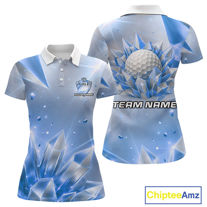 Women Golf Polo Shirt Custom Blue-Diamond Crystal Golf Ball Custom Name Golf Shirts For Team NYN3156
