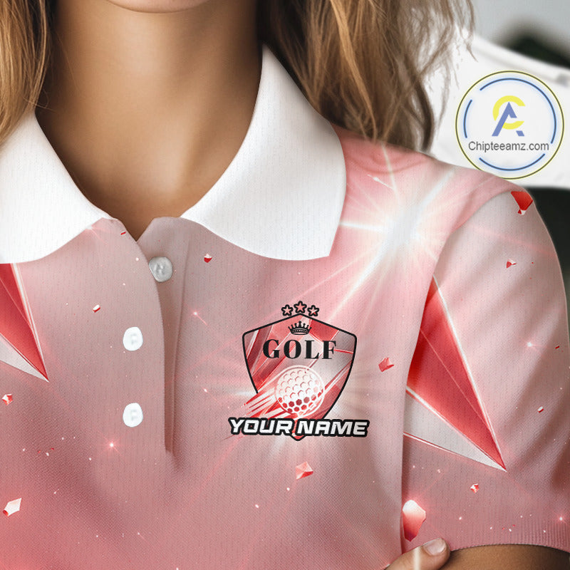 Women Golf Polo Shirt Custom Red-Diamond Crystal Golf Ball Custom Name Golf Shirts For Team NYN3157