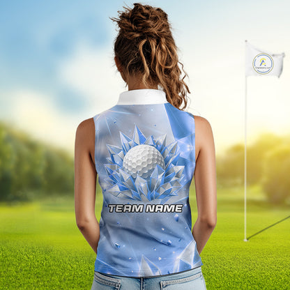 Women Golf Sleeveless Polo Shirt Custom Blue-Diamond Crystal Golf Ball Custom Name Golf Shirts For Team NYN3156