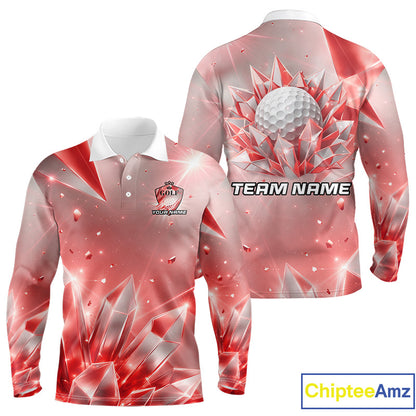 Mens Golf Polo Shirt Custom Red-Diamond Crystal Golf Ball Custom Name Golf Shirts For Team NYN3157