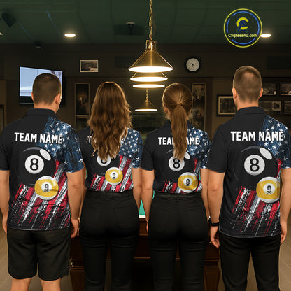 Men women billiard team wearing American Flag Grunge patriotic pool jerseys