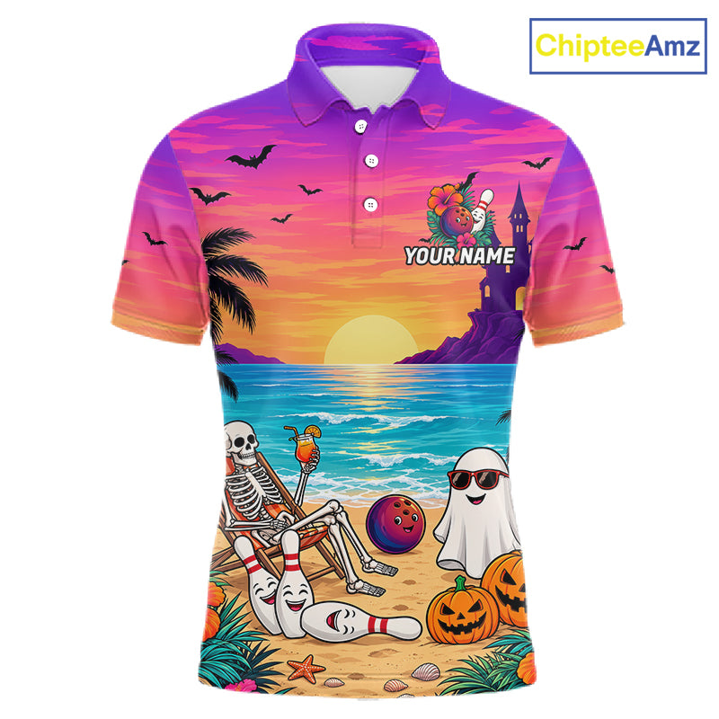 Tropical Skeleton Funny Bowling Custom Halloween Bowling Shirts For Men, Bowling Team Outfits NYN4257