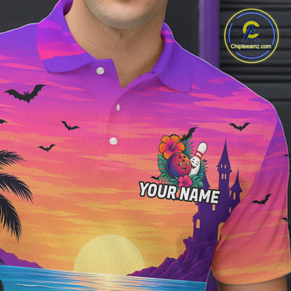 Tropical Skeleton Funny Bowling Custom Halloween Bowling Shirts For Men, Bowling Team Outfits NYN4257