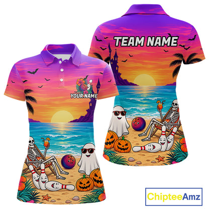 Tropical Skeleton Funny Bowling Custom Halloween Bowling Shirts For Women, Bowling Team Outfits NYN4257