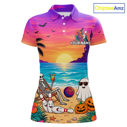 Tropical Skeleton Funny Bowling Custom Halloween Bowling Shirts For Women, Bowling Team Outfits NYN4257