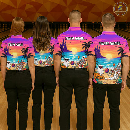 Tropical Skeleton Funny Bowling Custom Halloween Bowling Shirts For Men, Bowling Team Outfits NYN4257