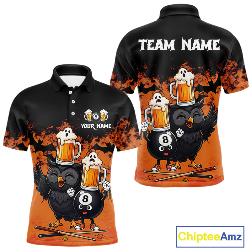 Halloween Pool Billiard Team Shirts Custom Funny Beer Owl & 8 Ball Pool Jersey For Men NYN4269