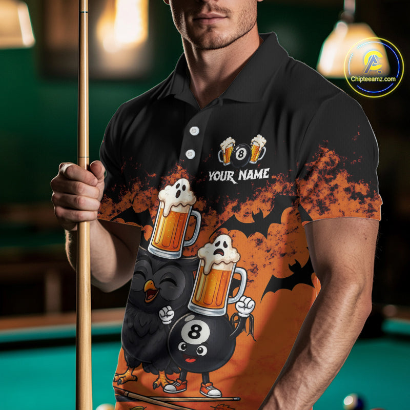 Halloween Pool Billiard Team Shirts Custom Funny Beer Owl & 8 Ball Pool Jersey For Men NYN4269