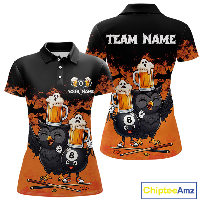 Halloween Pool Billiard Team Shirts Custom Funny Beer Owl & 8 Ball Pool Jersey For Women NYN4269