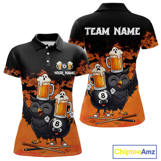 Halloween Pool Billiard Team Shirts Custom Funny Beer Owl & 8 Ball Pool Jersey For Women NYN4269
