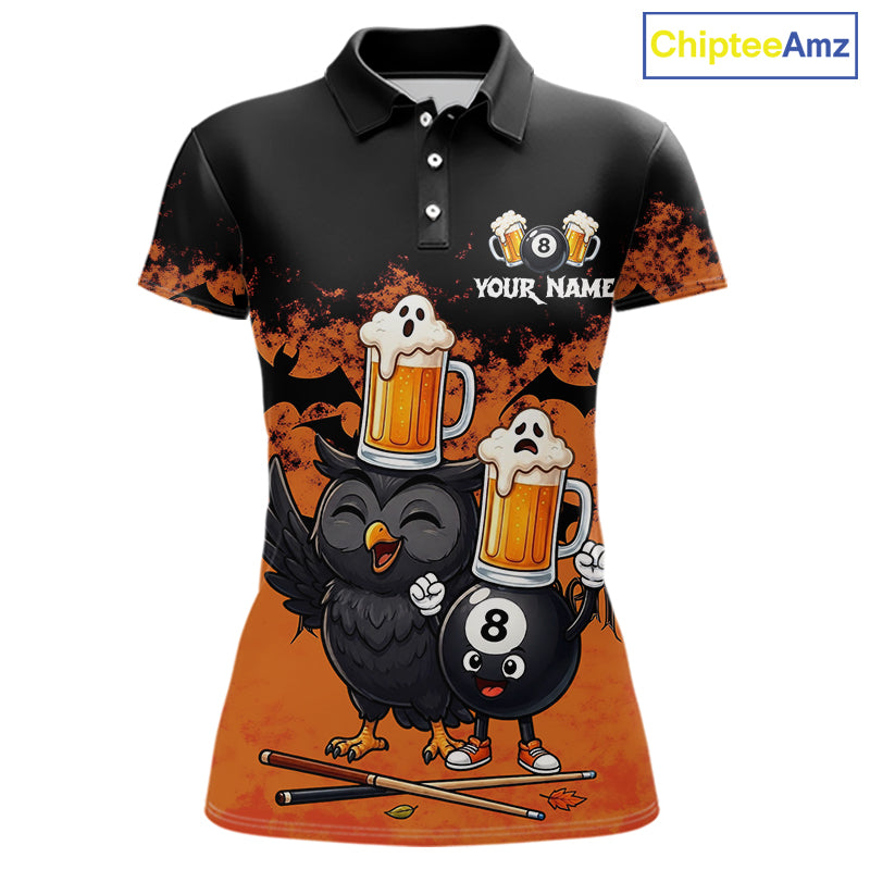 Halloween Pool Billiard Team Shirts Custom Funny Beer Owl & 8 Ball Pool Jersey For Women NYN4269