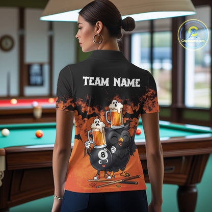 Halloween Pool Billiard Team Shirts Custom Funny Beer Owl & 8 Ball Pool Jersey For Women NYN4269
