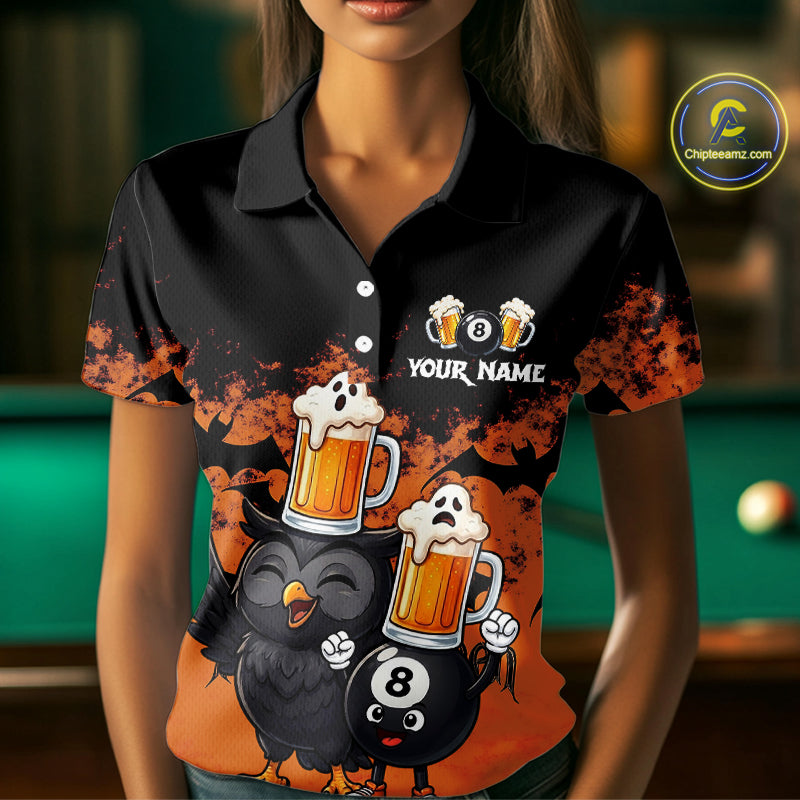 Halloween Pool Billiard Team Shirts Custom Funny Beer Owl & 8 Ball Pool Jersey For Women NYN4269