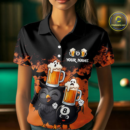 Halloween Pool Billiard Team Shirts Custom Funny Beer Owl & 8 Ball Pool Jersey For Women NYN4269