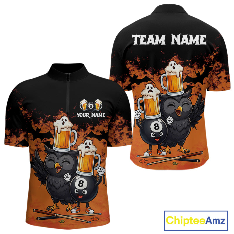 Halloween Pool Billiard Team Shirts Custom Funny Beer Owl & 8 Ball Pool Jersey For Men NYN4269