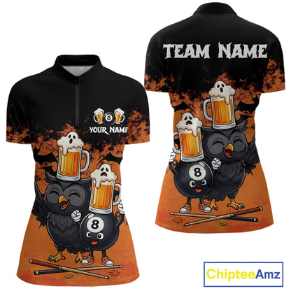 Halloween Pool Billiard Team Shirts Custom Funny Beer Owl & 8 Ball Pool Jersey For Women NYN4269