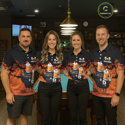 Halloween Pool Billiard Team Shirts Custom Funny Beer Owl & 8 Ball Pool Jersey For Men NYN4269