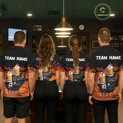Halloween Pool Billiard Team Shirts Custom Funny Beer Owl & 8 Ball Pool Jersey For Men NYN4269