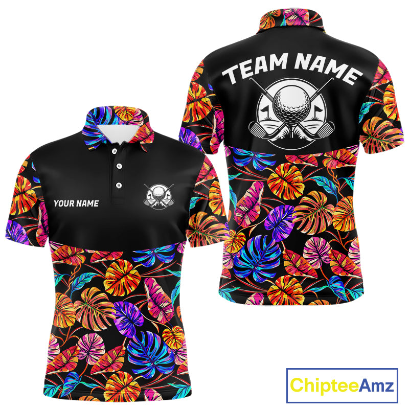 Custom Neon Monstera Golf Polo Shirt For Men Floral Tropical Golf Apparel, Gift For Golfer NYN4676